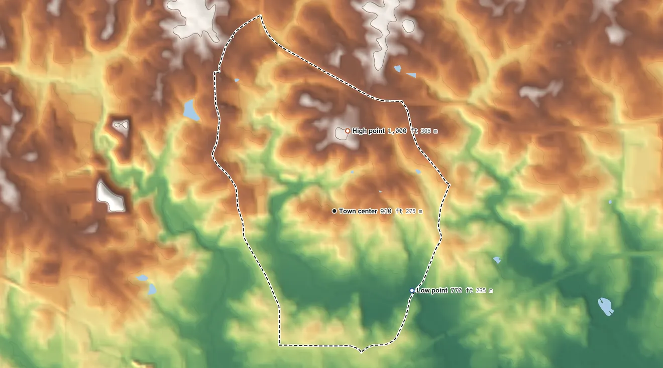 Topographic elevation map of Gresham Park, Georgia, shaded from 770 ft on the southeast side to 1,000 ft on the north side