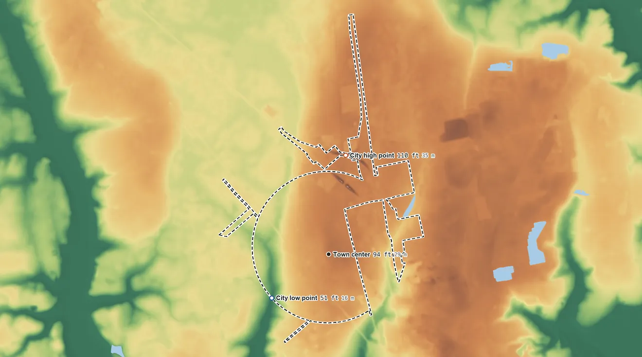 Topographic elevation map of Homeland, Georgia, shaded from 51 ft on the southwest side to 110 ft on the north side