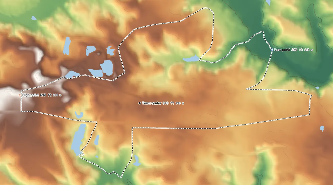 Topographic elevation map of Howard, Georgia, shaded from 480 ft on the east side to 690 ft on the west side