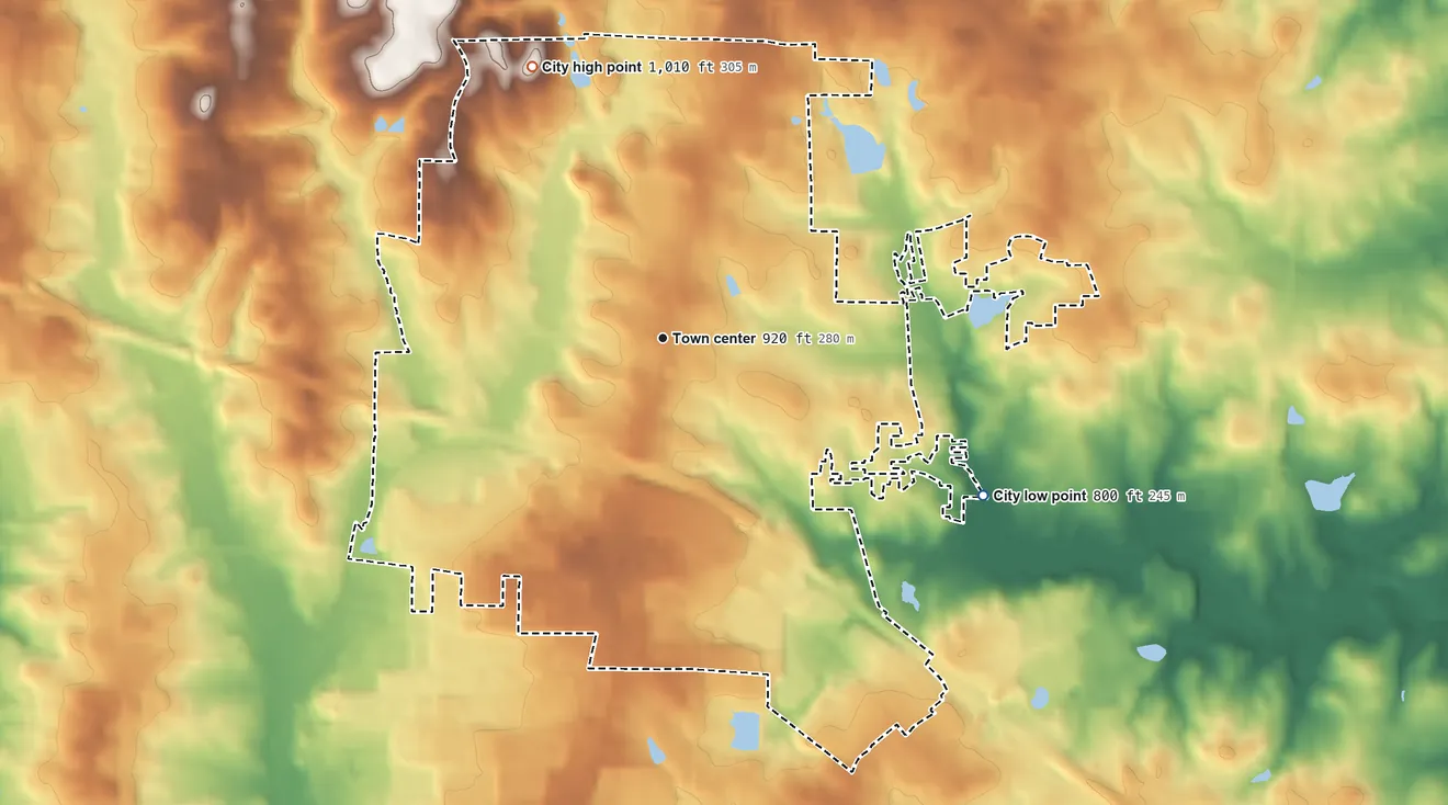 Topographic elevation map of Morrow, Georgia, shaded from 800 ft on the southeast side to 1,010 ft on the northwest side