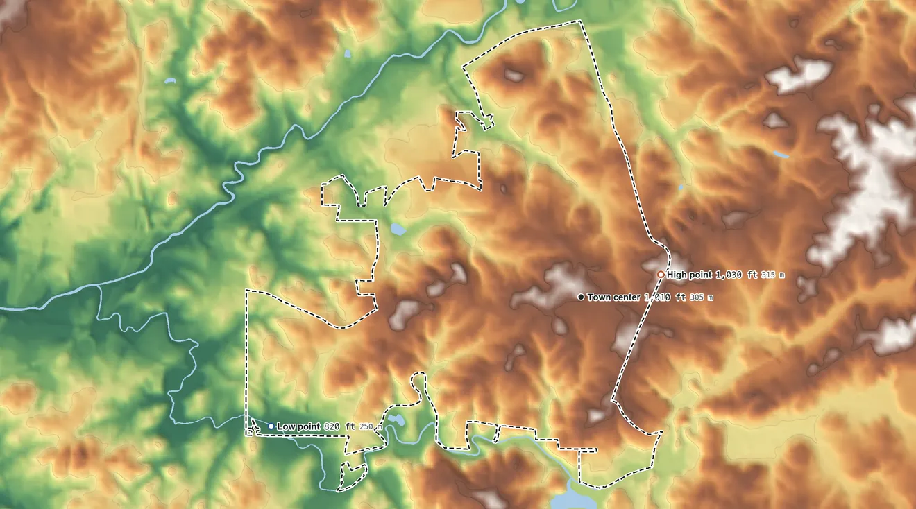 Topographic elevation map of North Druid Hills, Georgia, shaded from 820 ft on the southwest side to 1,030 ft on the east side