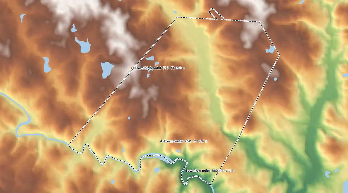Topographic elevation map of North High Shoals, Georgia, shaded from 560 ft on the southeast side to 780 ft on the north side