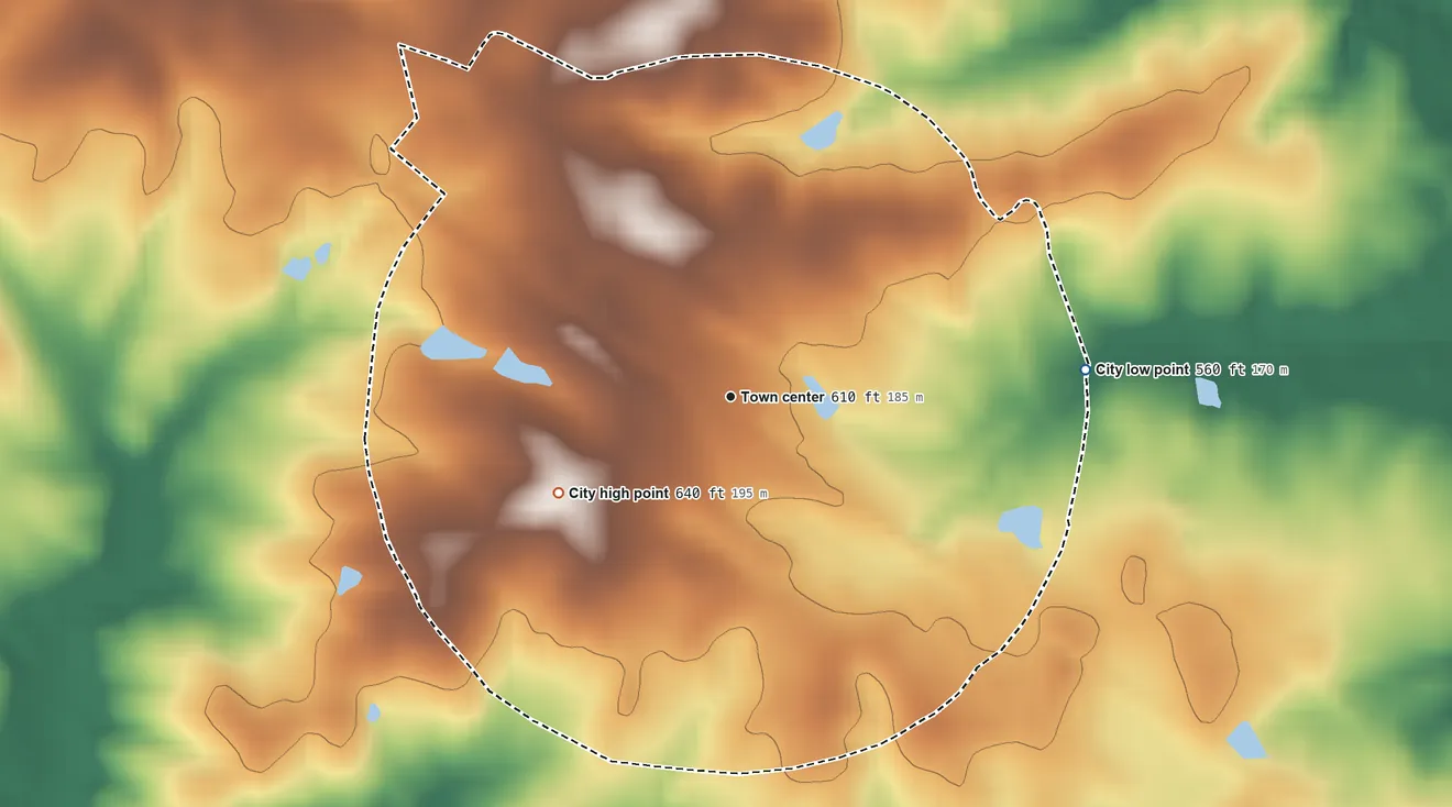 Topographic elevation map of Norwood, Georgia, shaded from 560 ft on the east side to 640 ft on the southwest side