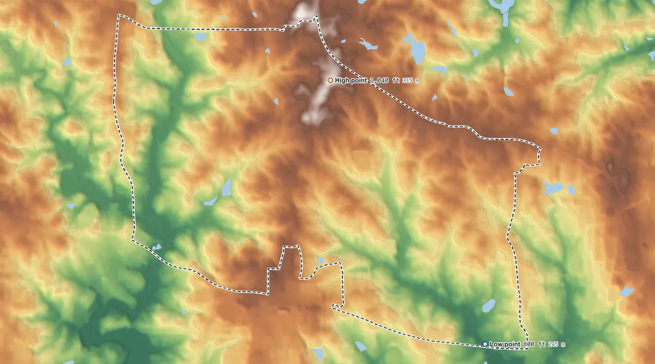 Topographic elevation map of Redan, Georgia, shaded from 800 ft on the southeast side to 1,040 ft on the north side