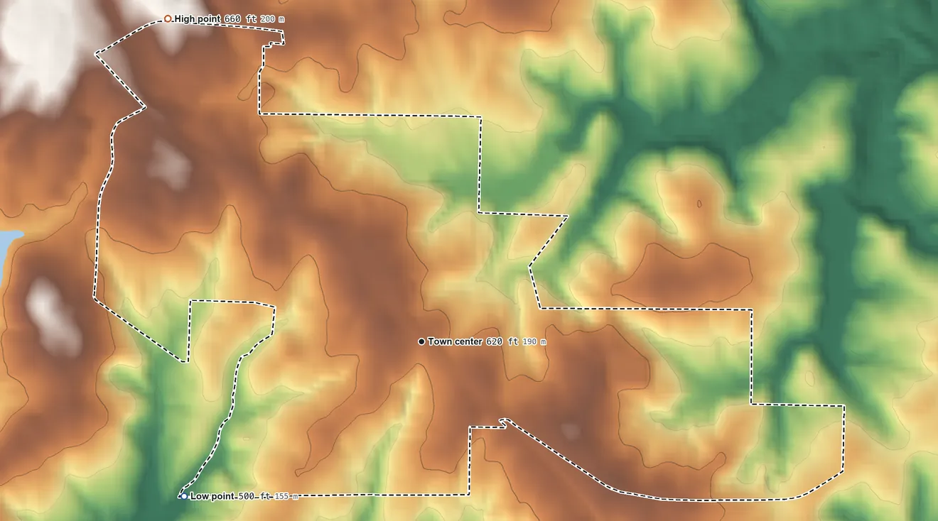 Topographic elevation map of Smarr, Georgia, shaded from 500 ft on the southwest side to 660 ft on the northwest side