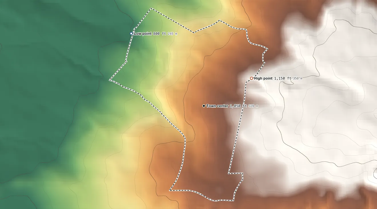 Topographic elevation map of Maunaloa, Hawaii, shaded from 800 ft on the northwest side to 1,150 ft on the northeast side