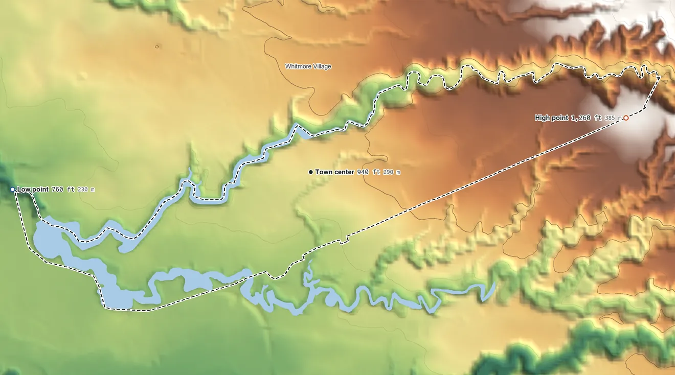 Topographic elevation map of Wahiawa, Hawaii, shaded from 760 ft on the west side to 1,260 ft at the foot of the Waiʻanae Range