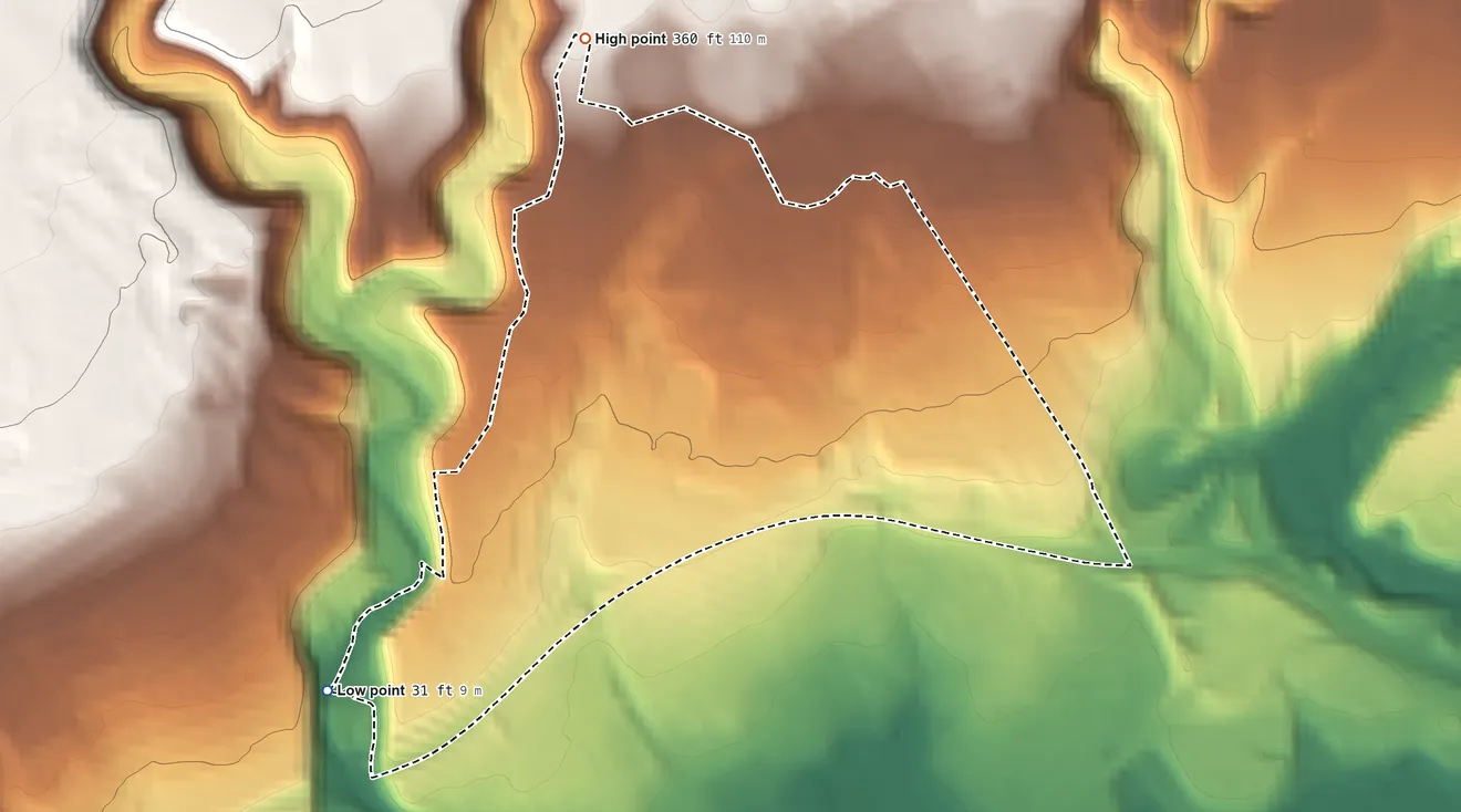 Topographic elevation map of Waikele, Hawaii, shaded from 31 ft on the southwest side to 360 ft on the northwest side