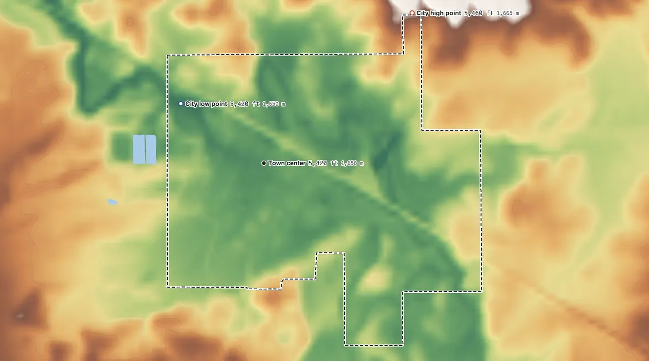 Topographic elevation map of Bancroft, Idaho, shaded from 5,420 ft on the northwest side to 5,460 ft on the northeast side