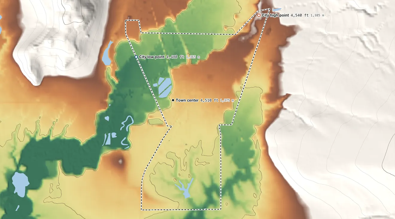 Topographic elevation map of Franklin, Idaho, shaded from 4,480 ft on the northwest side to 4,540 ft on the northeast edge, below higher ground just outside
