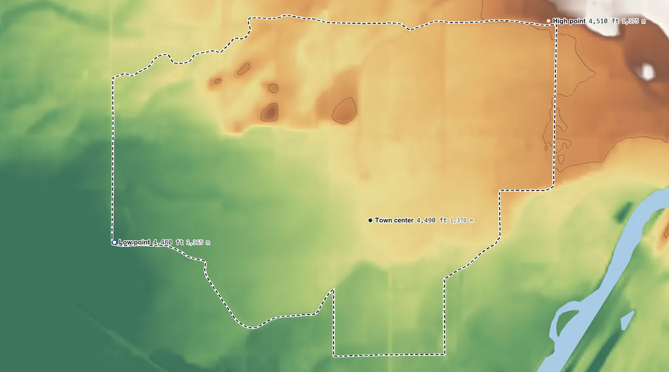 Topographic elevation map of Groveland, Idaho, shaded from 4,480 ft on the west side to 4,510 ft on the northeast side