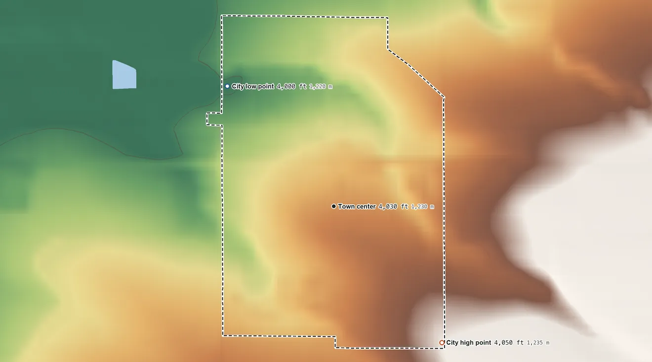 Topographic elevation map of Hansen, Idaho, shaded from 4,000 ft on the northwest side to 4,050 ft on the southeast side