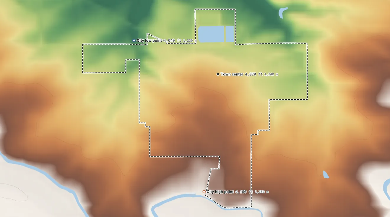 Topographic elevation map of Hazelton, Idaho, shaded from 4,040 ft on the west side to 4,100 ft on the south side