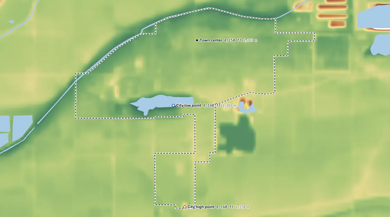 Topographic elevation map of Paul, Idaho, shaded from 4,140 ft on the south side to 4,160 ft on the south side