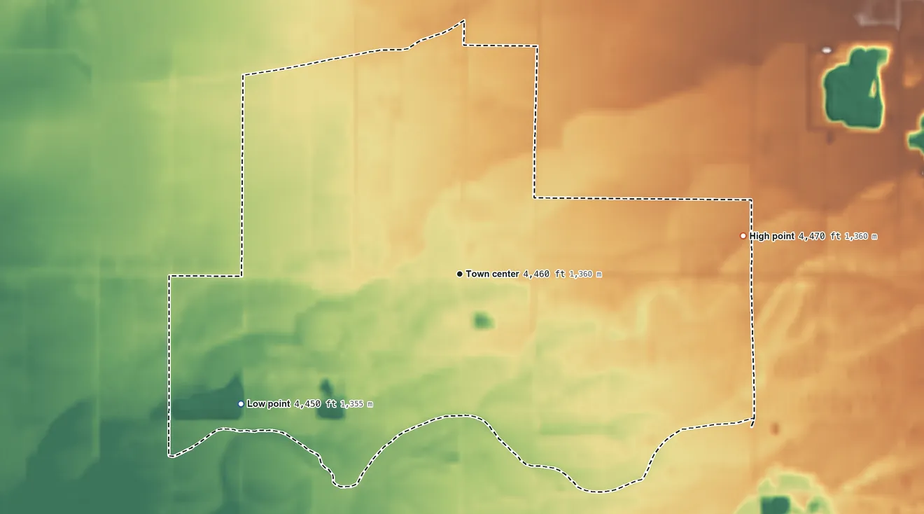 Topographic elevation map of Riverside, Idaho, shaded from 4,450 ft on the southwest side to 4,470 ft on the east side