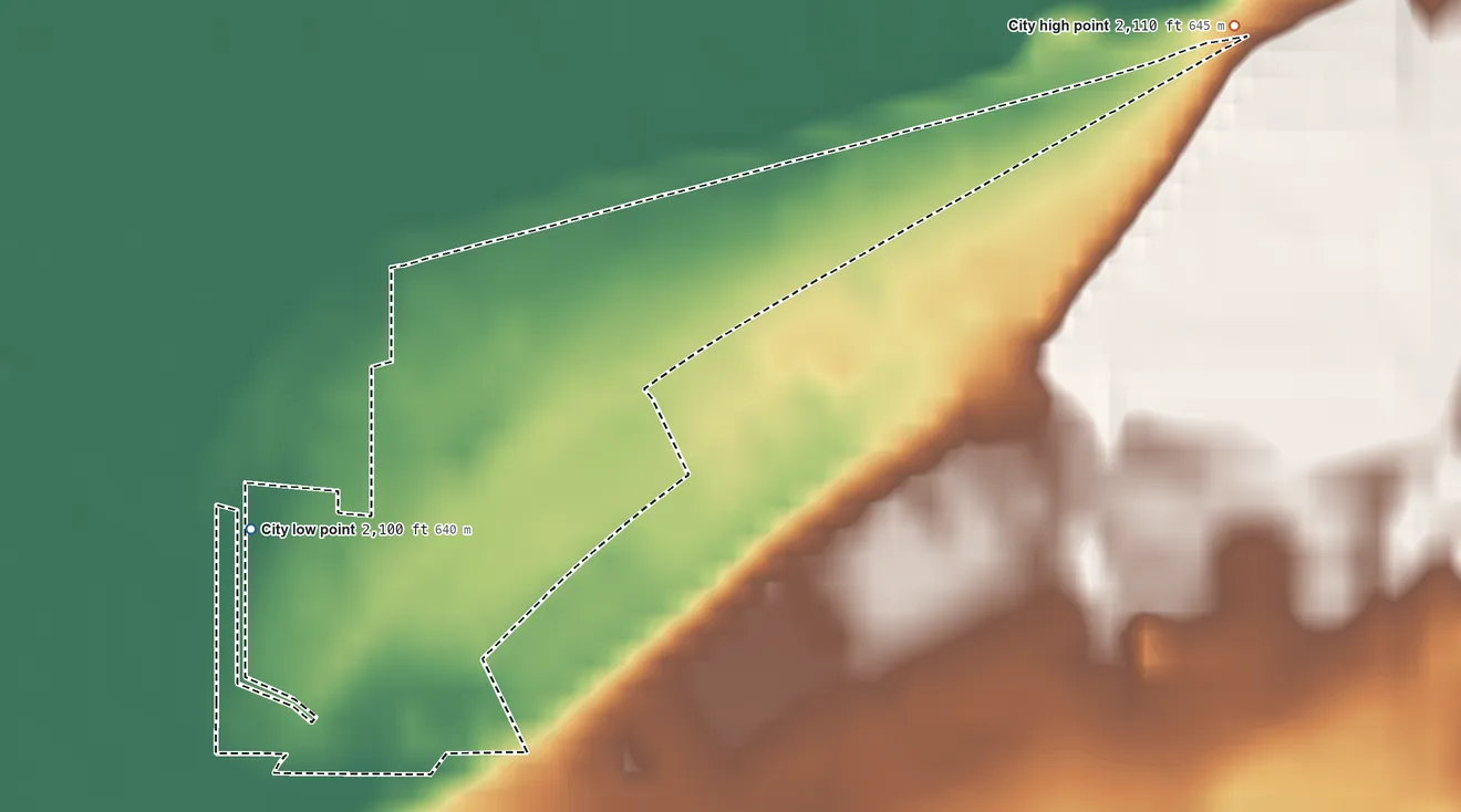 Topographic elevation map of State Line, Idaho, shaded from 2,100 ft on the southwest side to 2,110 ft on the northeast side