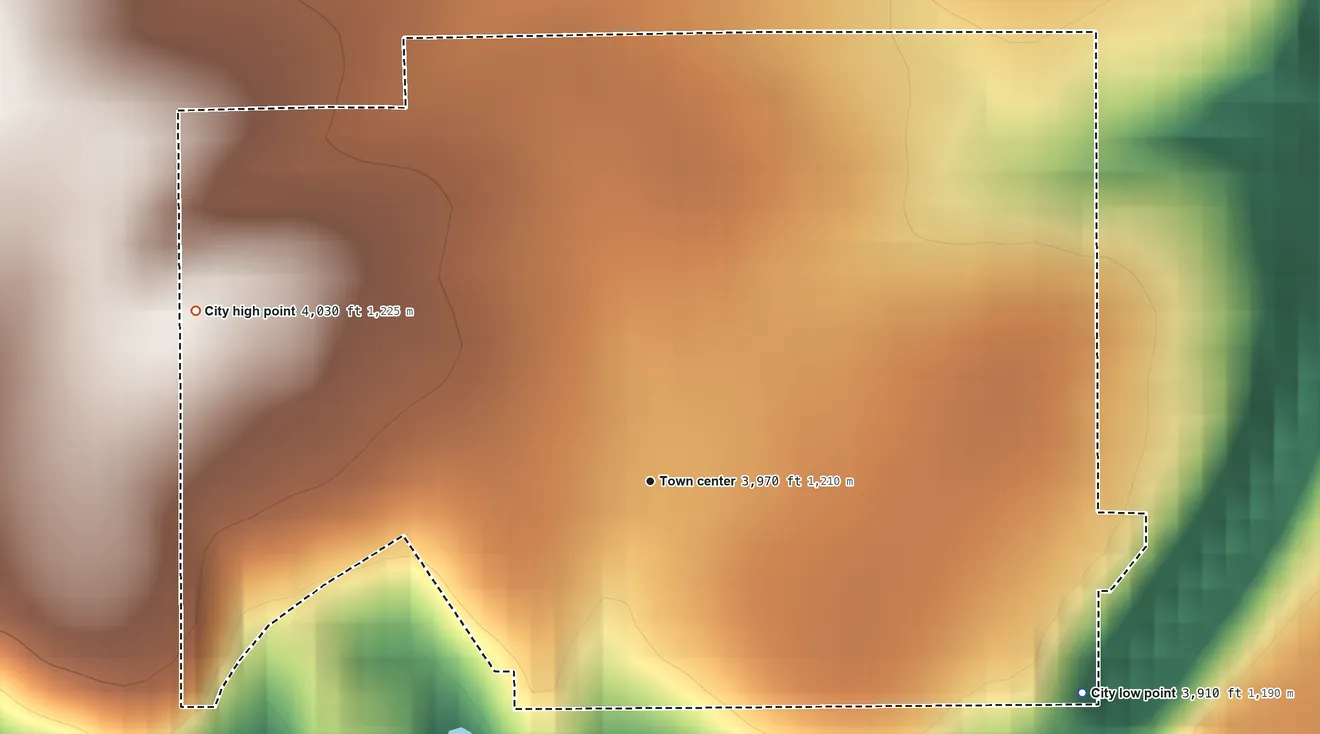 Topographic elevation map of Winchester, Idaho, shaded from 3,910 ft on the southeast side to 4,030 ft on the west edge, below higher ground just outside