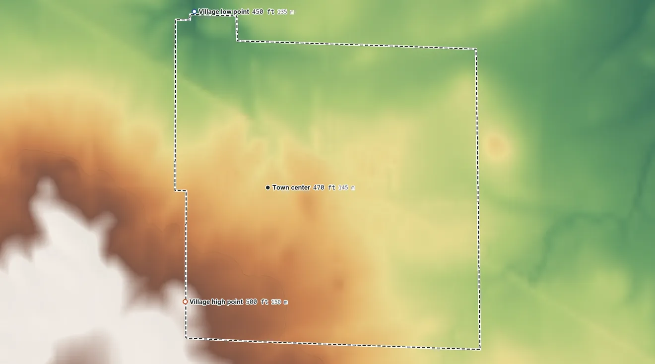 Topographic elevation map of Addieville, Illinois, shaded from 450 ft on the northwest side to 500 ft on the southwest side
