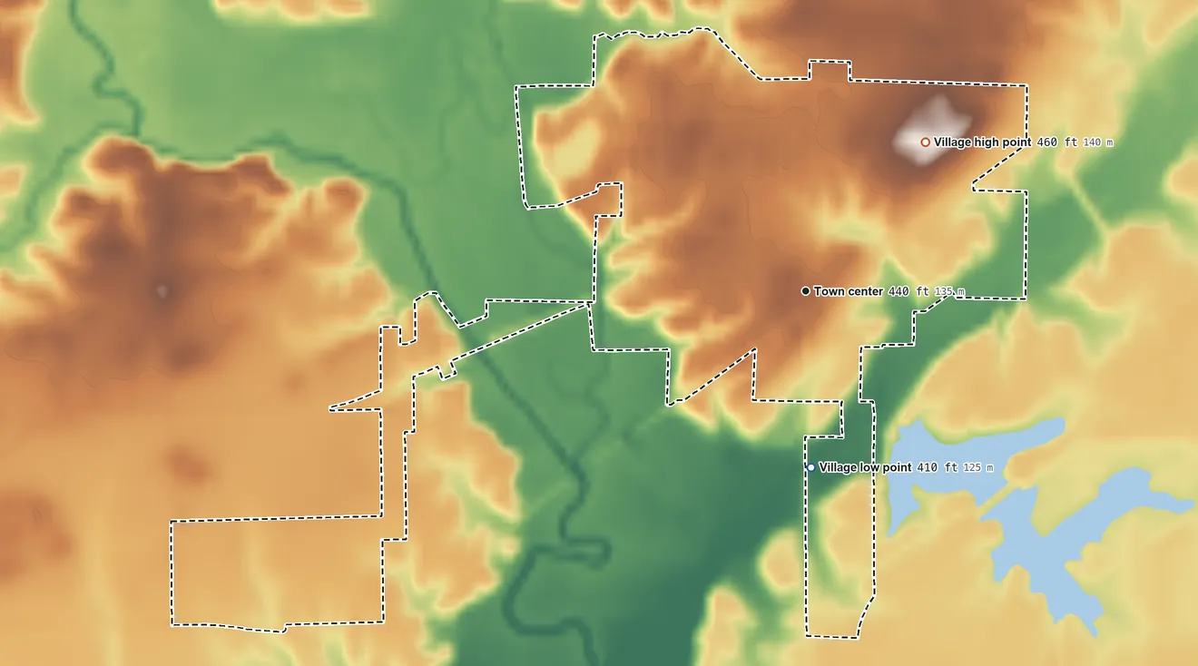 Topographic elevation map of Albers, Illinois, shaded from 410 ft on the south side to 460 ft on the northeast side
