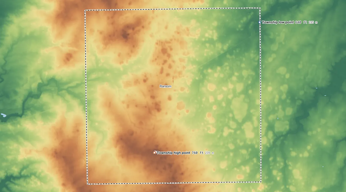 Topographic elevation map of Allen Township, Illinois, shaded from 640 ft on the northeast side to 760 ft on the south side