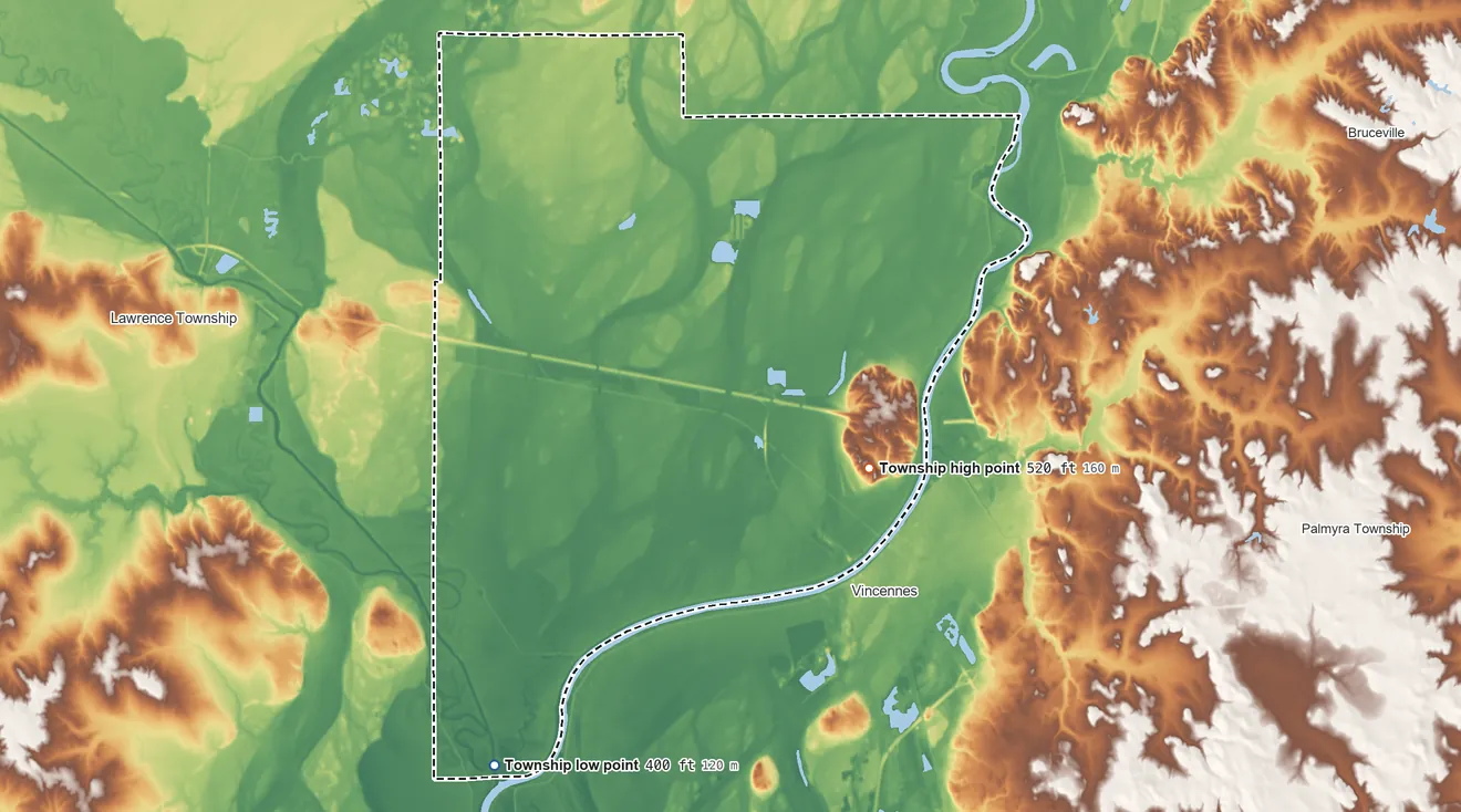 Topographic elevation map of Allison Township, Illinois, shaded from 400 ft on the southwest side to 520 ft on the southeast side