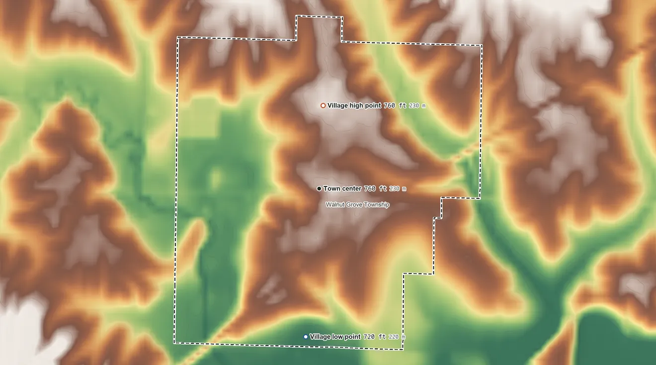 Topographic elevation map of Altona, Illinois, shaded from 720 ft on the south side to 760 ft on the north side