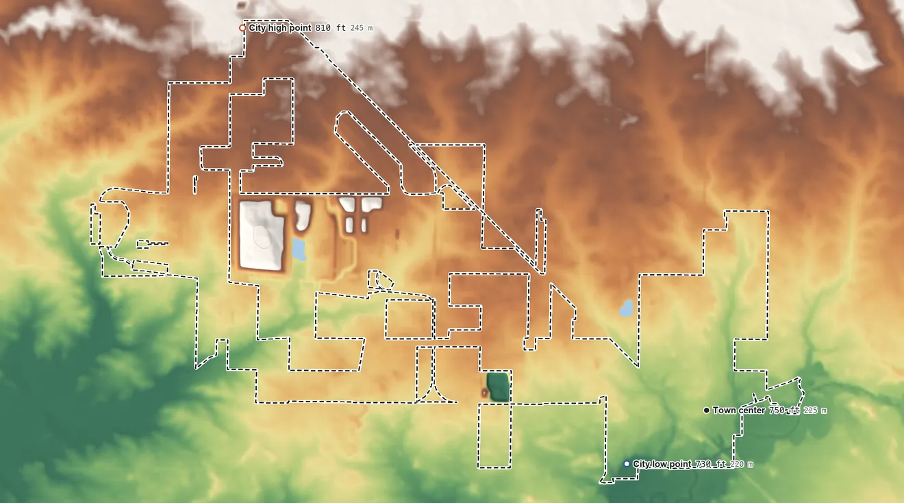 Topographic elevation map of Amboy, Illinois, shaded from 730 ft on the southwest side to 810 ft on the northwest side