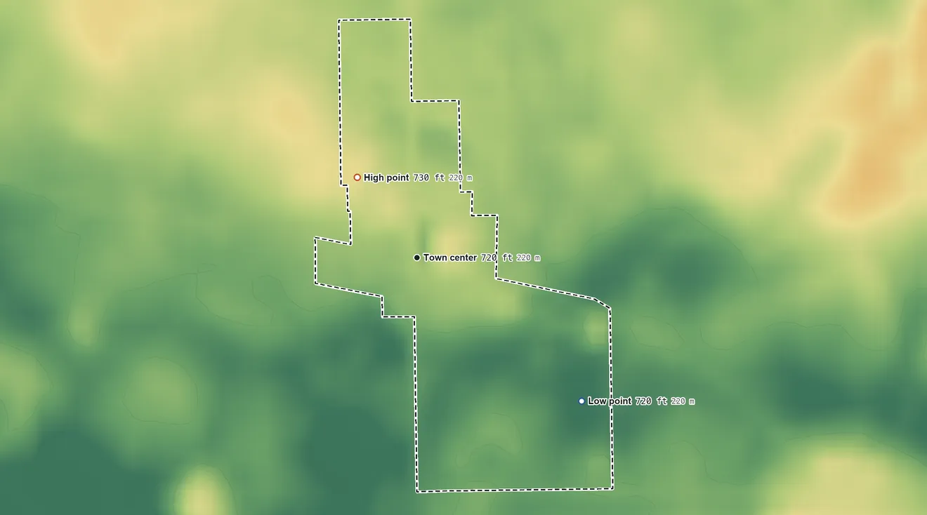 Topographic elevation map of Andres, Illinois, shaded from 720 ft on the southeast side to 730 ft on the northwest side