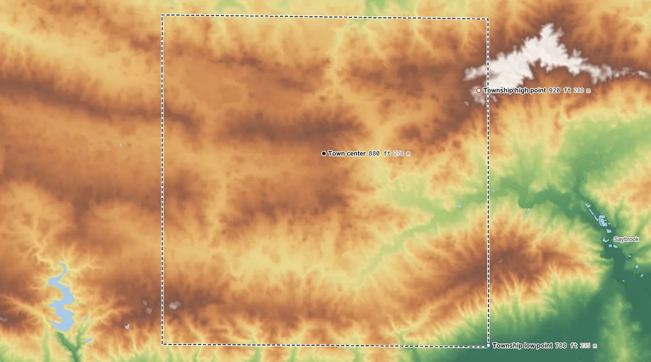 Topographic elevation map of Arrowsmith Township, Illinois, shaded from 780 ft on the southeast side to 920 ft on the east side