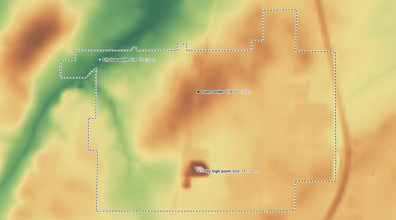 Topographic elevation map of Assumption, Illinois, shaded from 620 ft on the west side to 660 ft on the south side