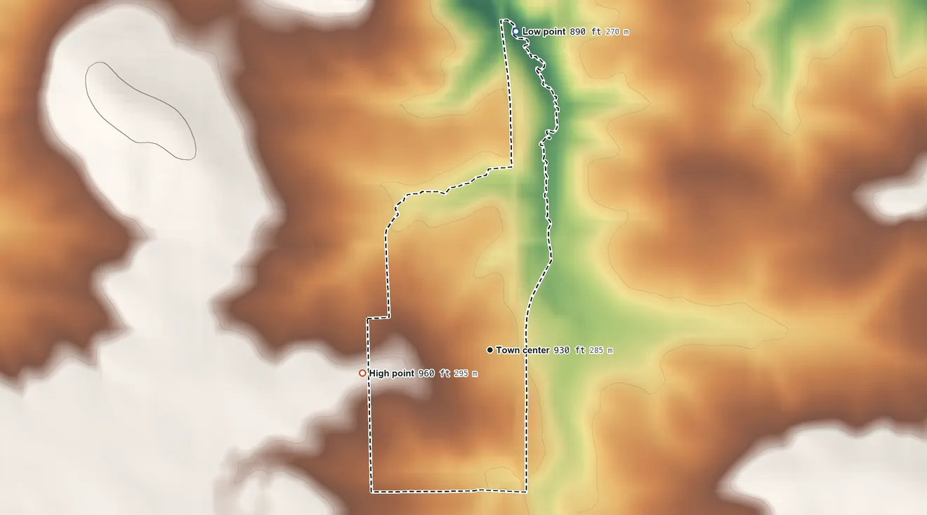 Topographic elevation map of Baileyville, Illinois, shaded from 890 ft on the north side to 960 ft on the west side
