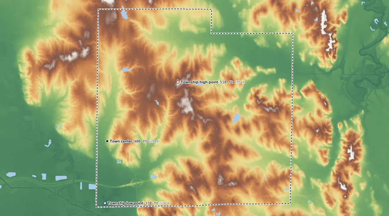 Topographic elevation map of Barnhill Township, Illinois, shaded from 370 ft on the south side to 510 ft on the northeast side