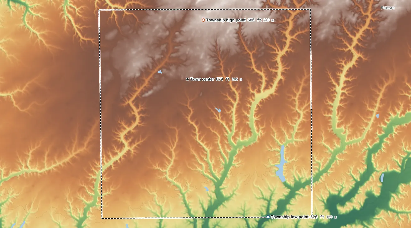 Topographic elevation map of Barr Township, Illinois, shaded from 520 ft on the southeast side to 680 ft on the north side