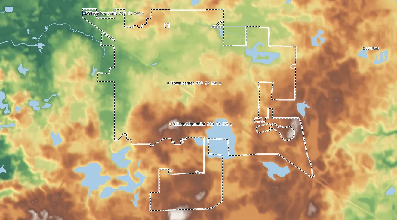 Topographic elevation map of Barrington, Illinois, shaded from 780 ft on the northwest side to 910 ft on the south side