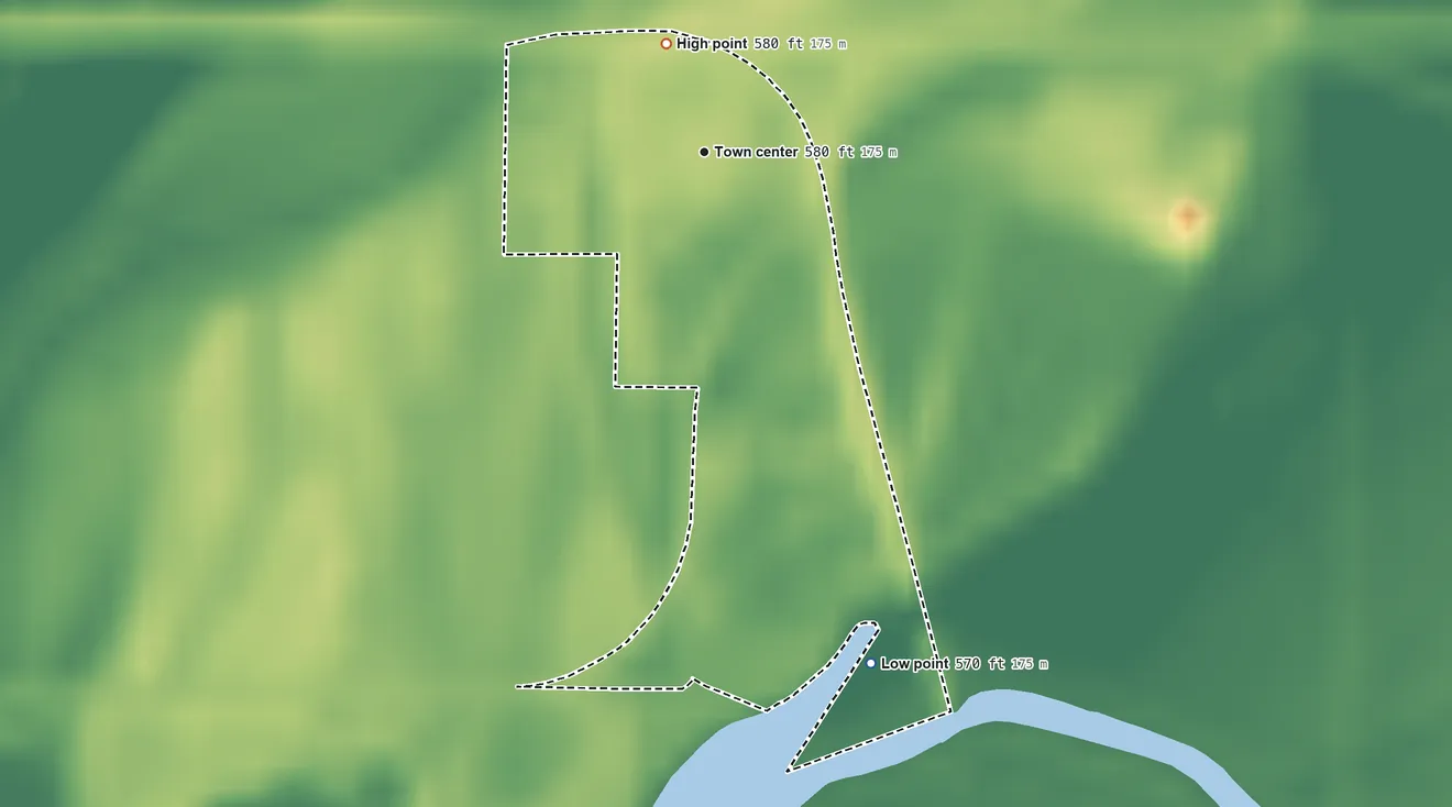 Topographic elevation map of Barstow, Illinois, shaded from 570 ft on the south side to 580 ft on the north side