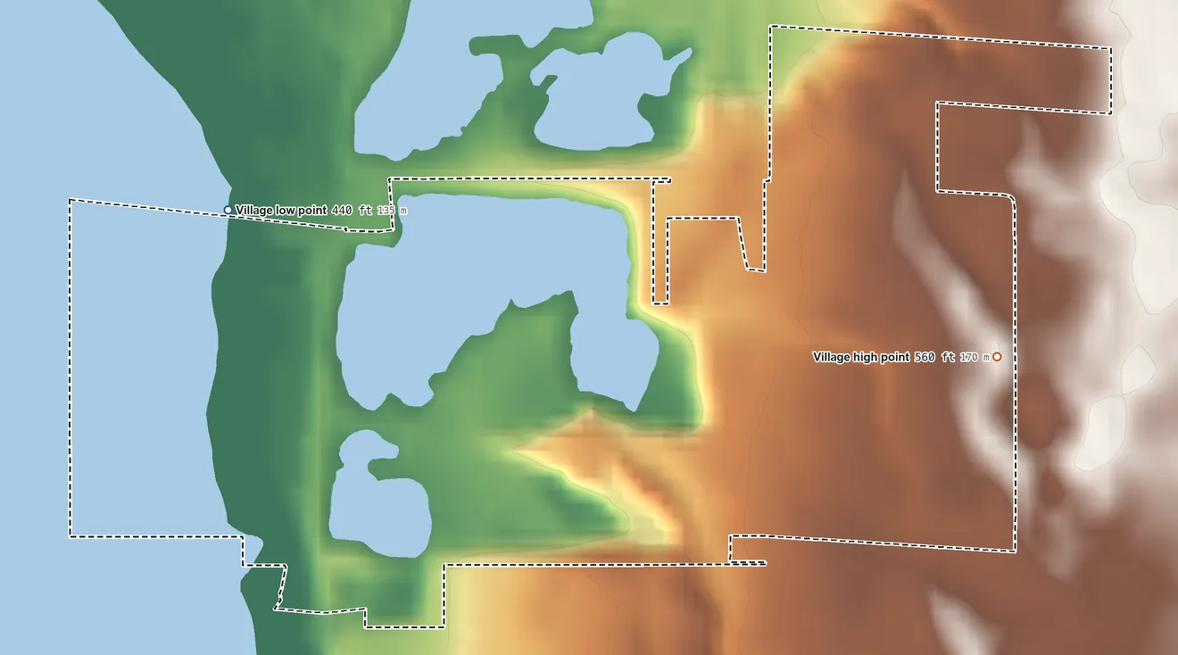 Topographic elevation map of Bay View Gardens, Illinois, shaded from 440 ft on the west side to 560 ft near the middle