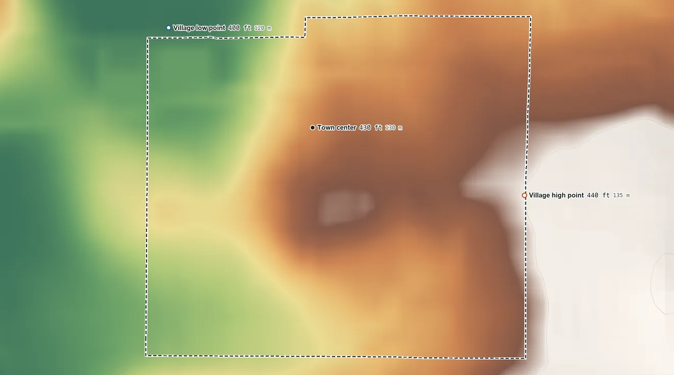 Topographic elevation map of Bellmont, Illinois, shaded from 400 ft on the northwest side to 440 ft on the east side