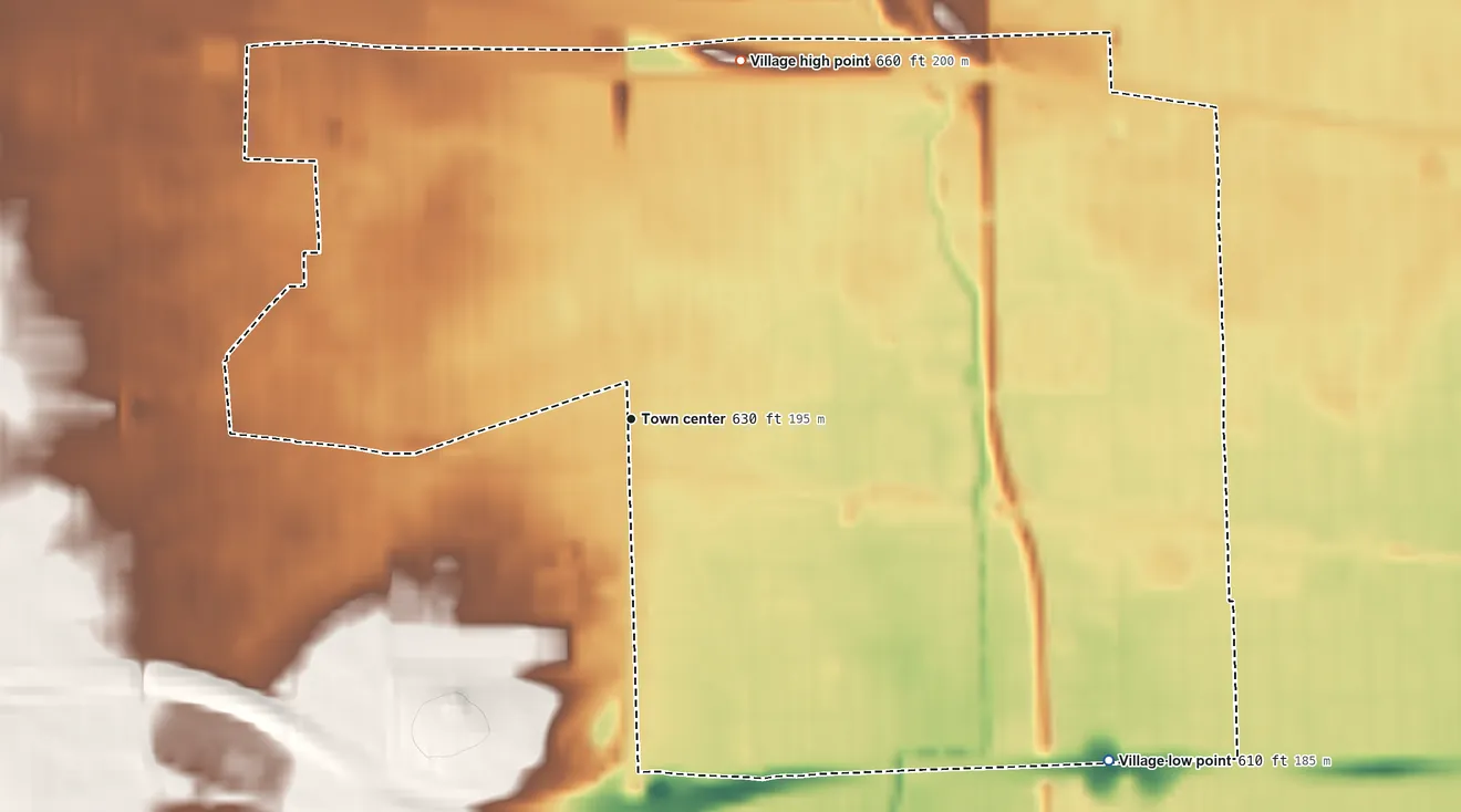 Topographic elevation map of Bellwood, Illinois, shaded from 610 ft on the southeast side to 660 ft on the north side