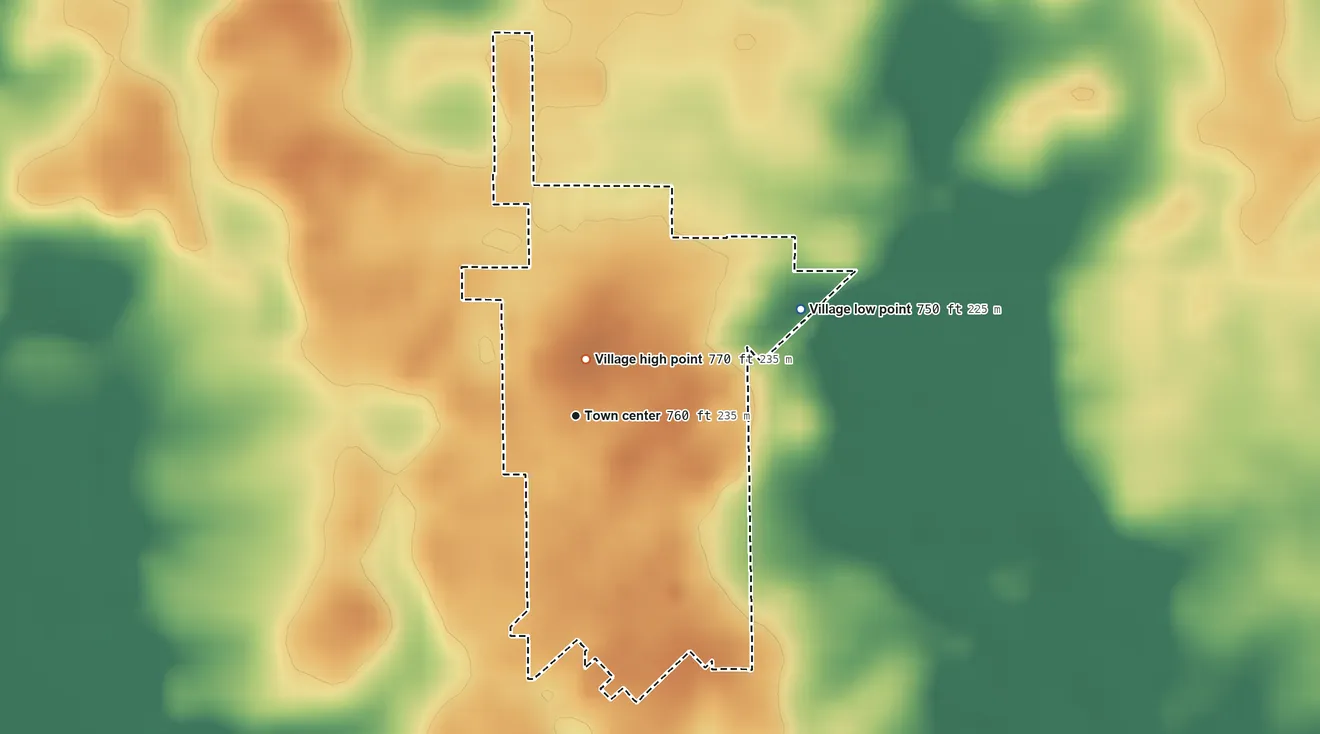Topographic elevation map of Benson, Illinois, shaded from 750 ft on the northeast side to 770 ft near the middle