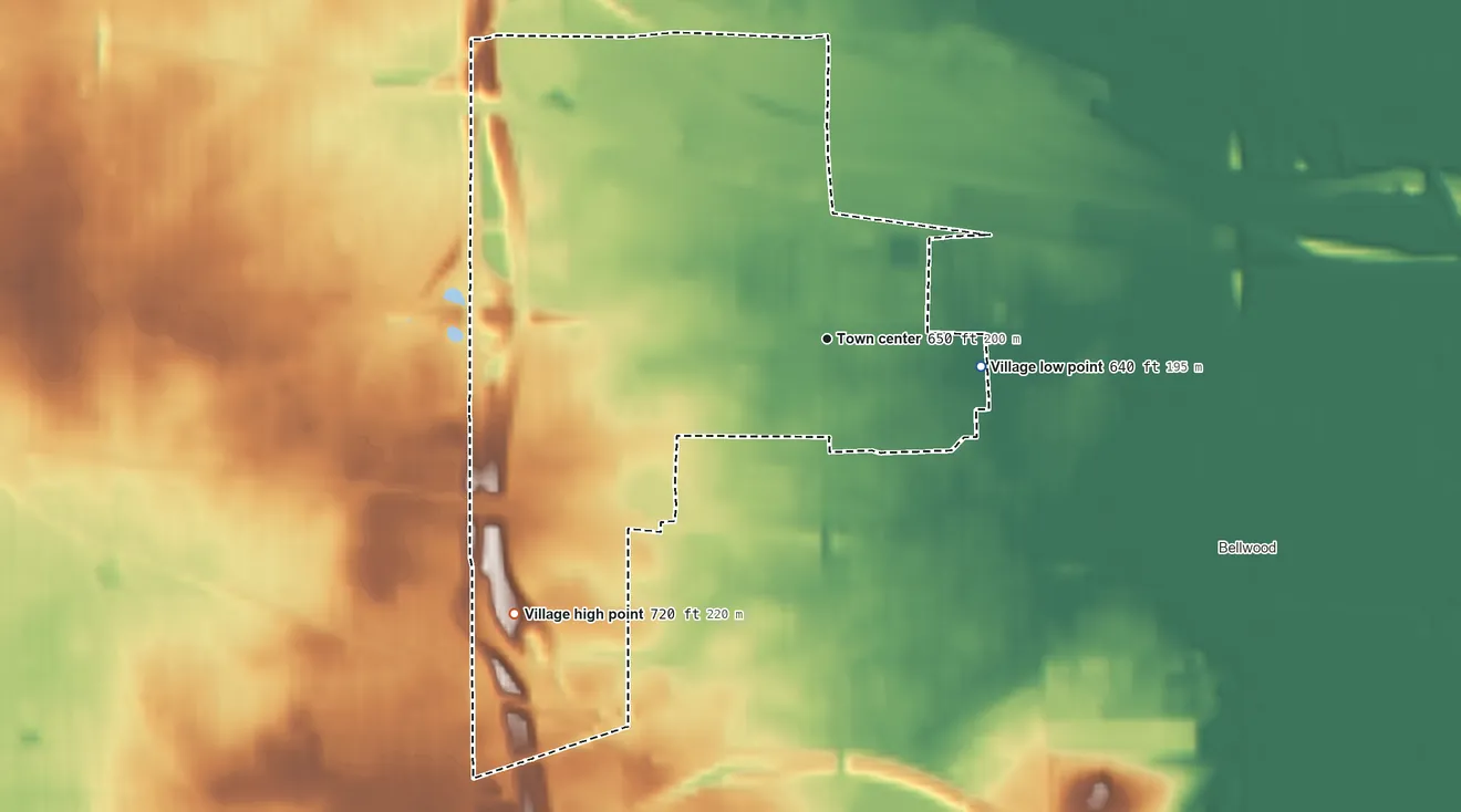 Topographic elevation map of Berkeley, Illinois, shaded from 640 ft on the east side to 720 ft on the southwest side