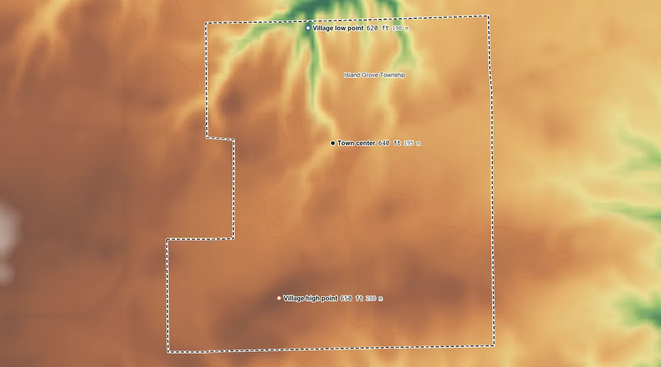 Topographic elevation map of Berlin, Illinois, shaded from 620 ft on the north side to 650 ft on the south side