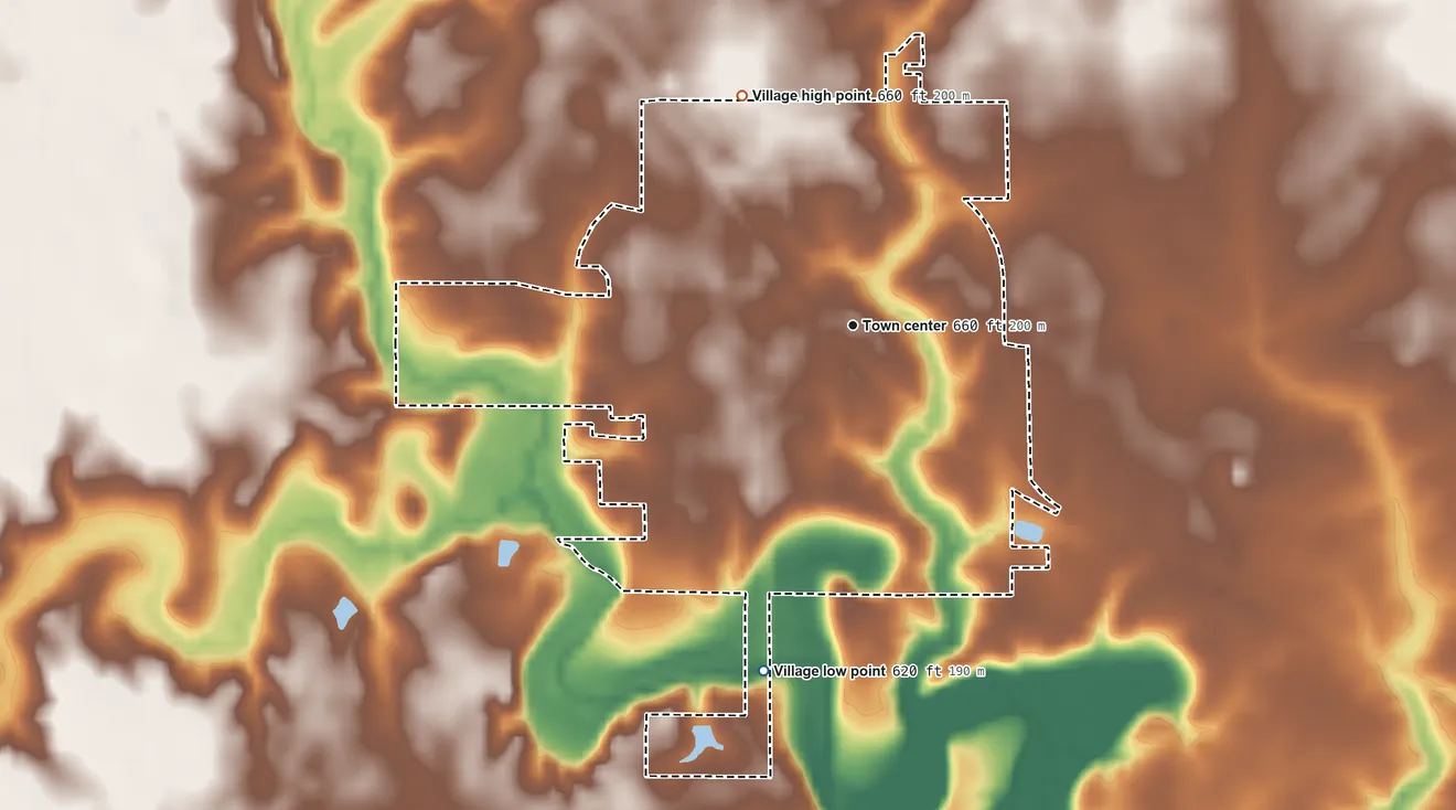 Topographic elevation map of Bethany, Illinois, shaded from 620 ft on the south side to 660 ft on the northwest side