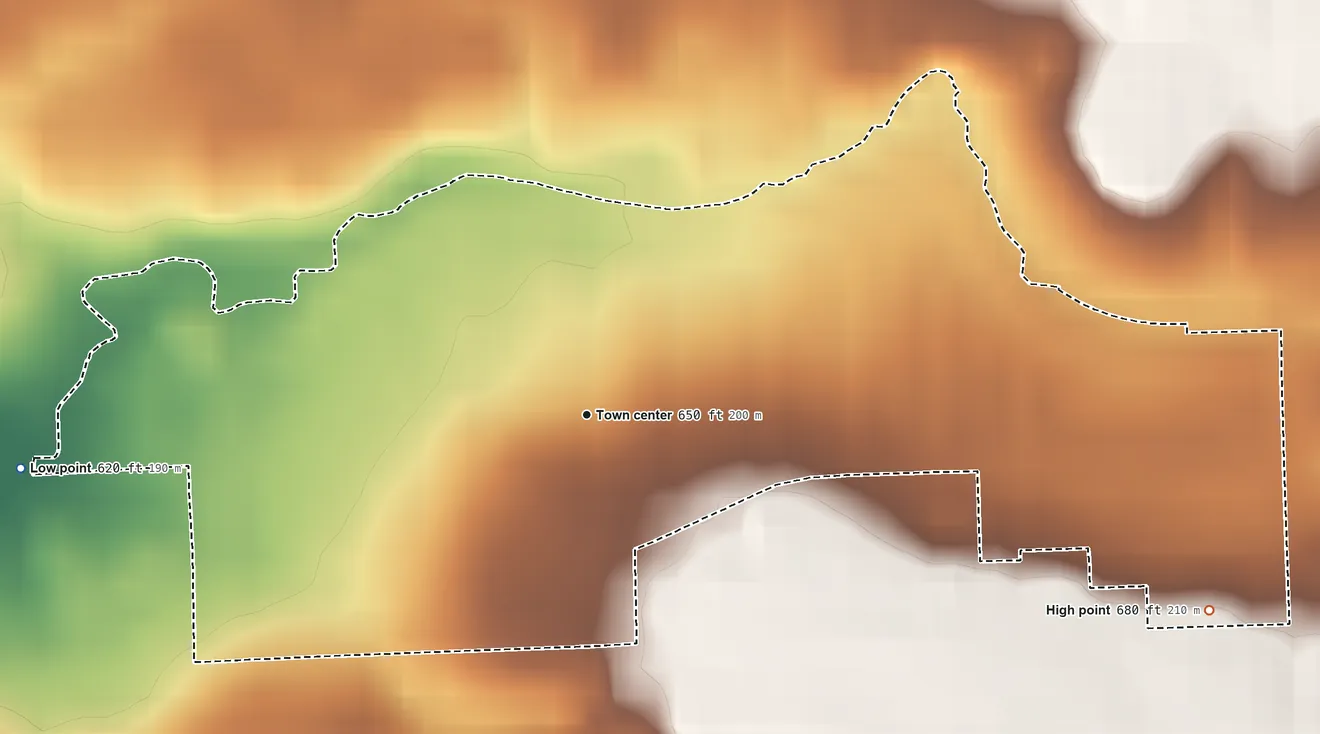 Topographic elevation map of Bonnie Brae, Illinois, shaded from 620 ft on the west side to 680 ft on the east side