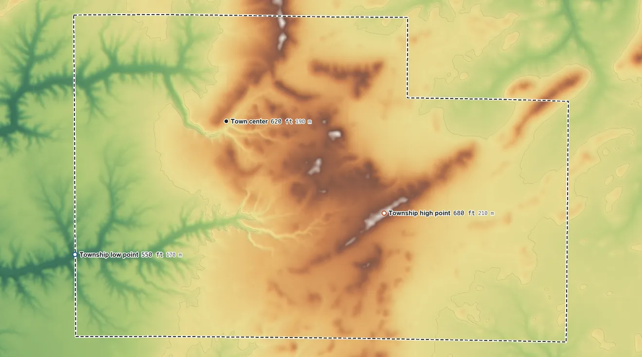 Topographic elevation map of Buffalo Hart Township, Illinois, shaded from 550 ft on the southwest side to 680 ft on the southeast side