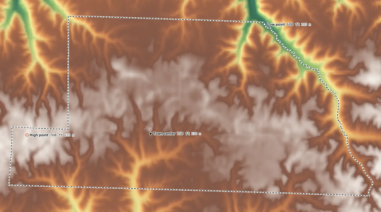 Topographic elevation map of Buffalo Prairie, Illinois, shaded from 680 ft on the northeast side to 760 ft on the west side