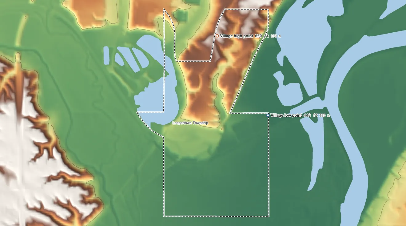 Topographic elevation map of Bureau Junction, Illinois, shaded from 440 ft on the east side to 630 ft on the north side
