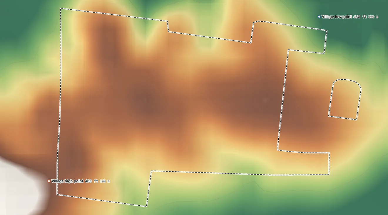 Topographic elevation map of Burnt Prairie, Illinois, shaded from 430 ft on the northeast side to 460 ft on the southwest side