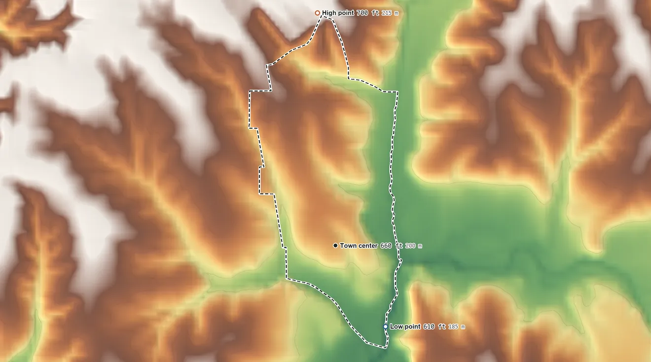 Topographic elevation map of Burton, Illinois, shaded from 610 ft on the southeast side to 700 ft on the north side