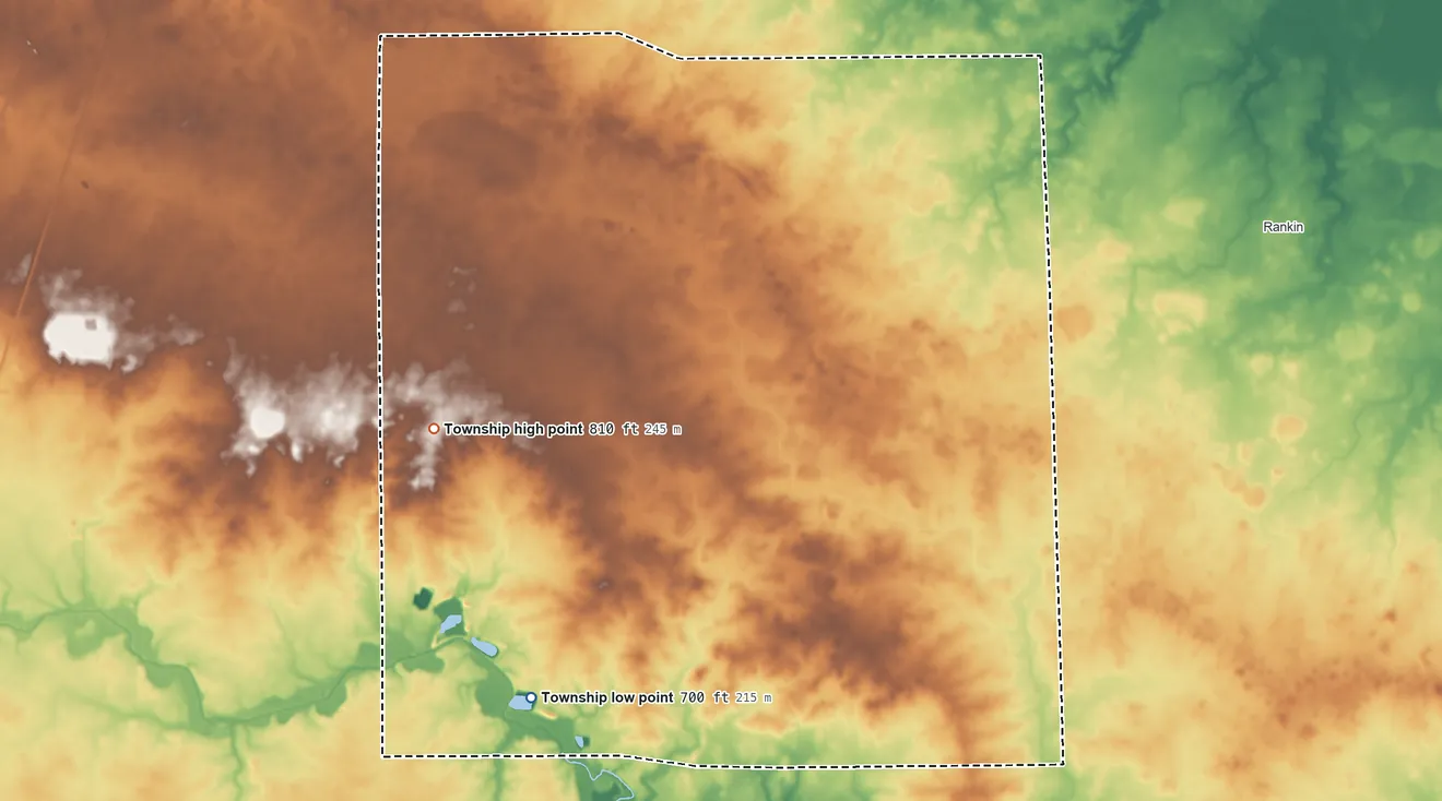 Topographic elevation map of Button Township, Illinois, shaded from 700 ft on the southwest side to 810 ft on the west side