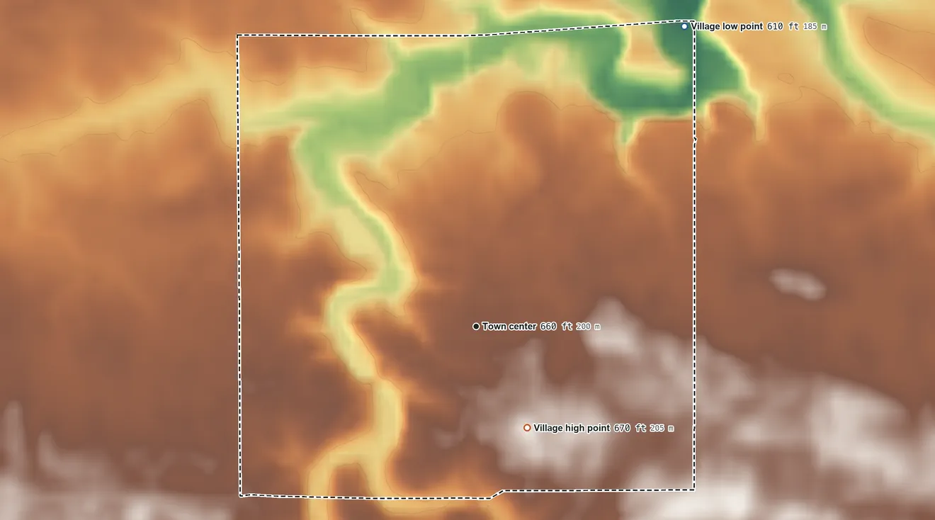 Topographic elevation map of Cedar Point, Illinois, shaded from 610 ft on the northeast side to 670 ft on the southeast side